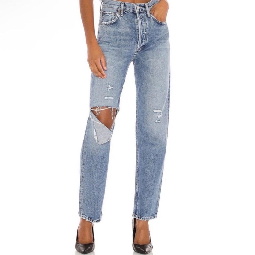 Agolde Light Blue Distressed 90’s Straight-Leg Jeans